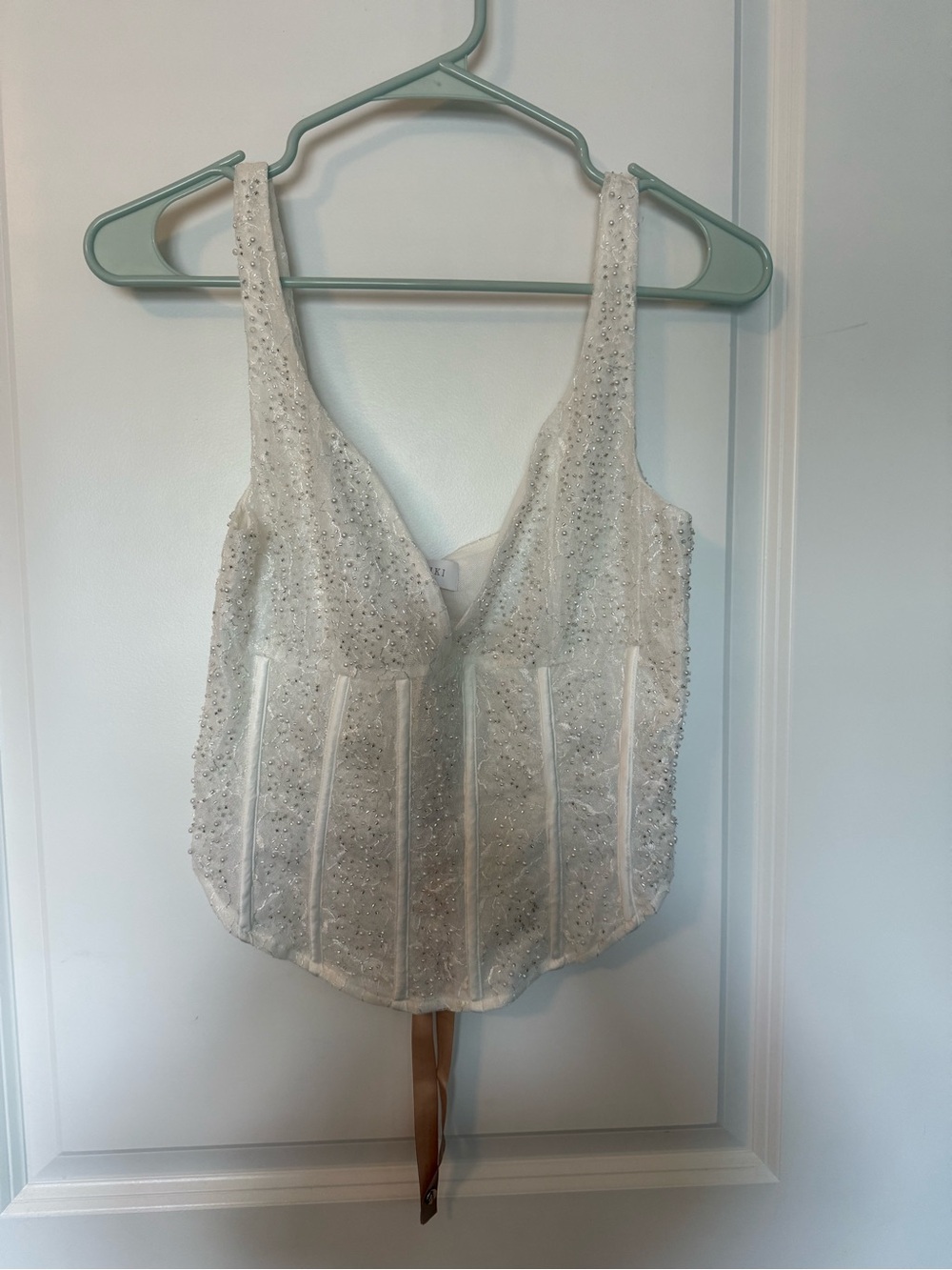 Meshki Elsie Pearl Beaded Bustier Top